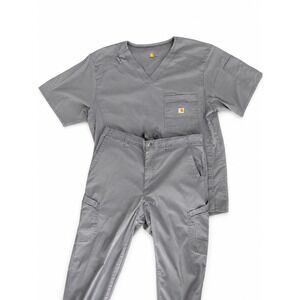 Carhartt Scrub Set Men's Large‎ Gray Cargo Pants V-Neck Top Medical Uniform
